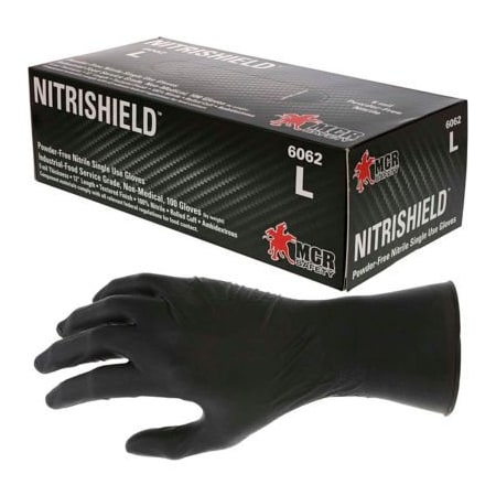 Mcr Safety NitriShield, Disposable Gloves, 6 mil Palm, Nitrile, Powder-Free, XL, Black 6062/XL
